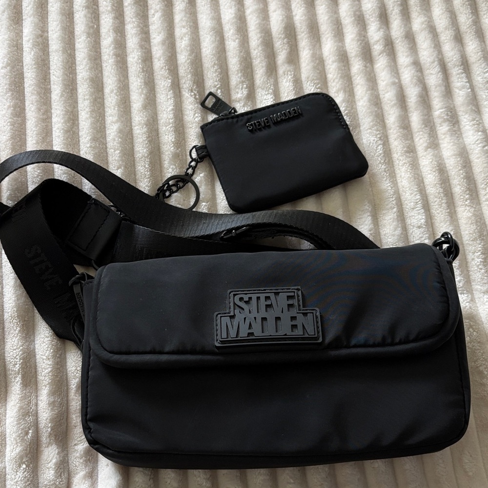 Steve Madden Black Belt Bag with Pouch